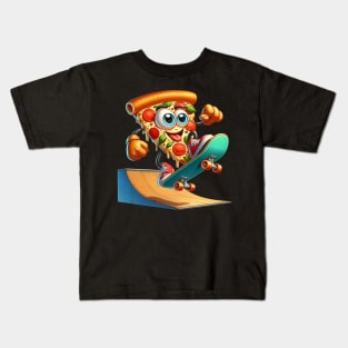 Skateboarding Pizza Slice – Extreme Sports Foodie Sticker Kids T-Shirt